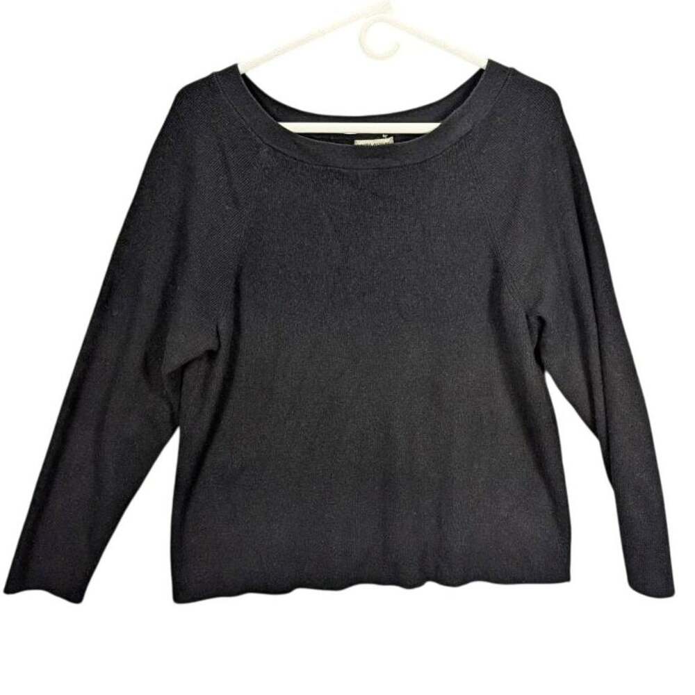 Vtg Laura Ashley Sweater Womens Large Black Long Sleeve Boat Neck Angora Rabbit